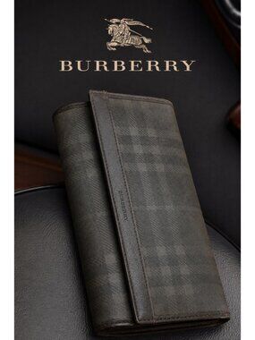 Burberry Black Label Check Long Continental Wallet Leather Snap Closure Black